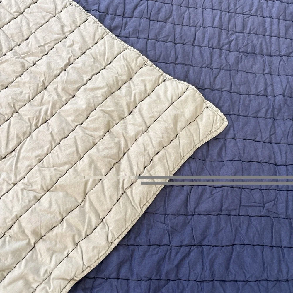 Pottery Barn Kids Quilted Comforter  Navy Blue Gray Twin Reversible Read